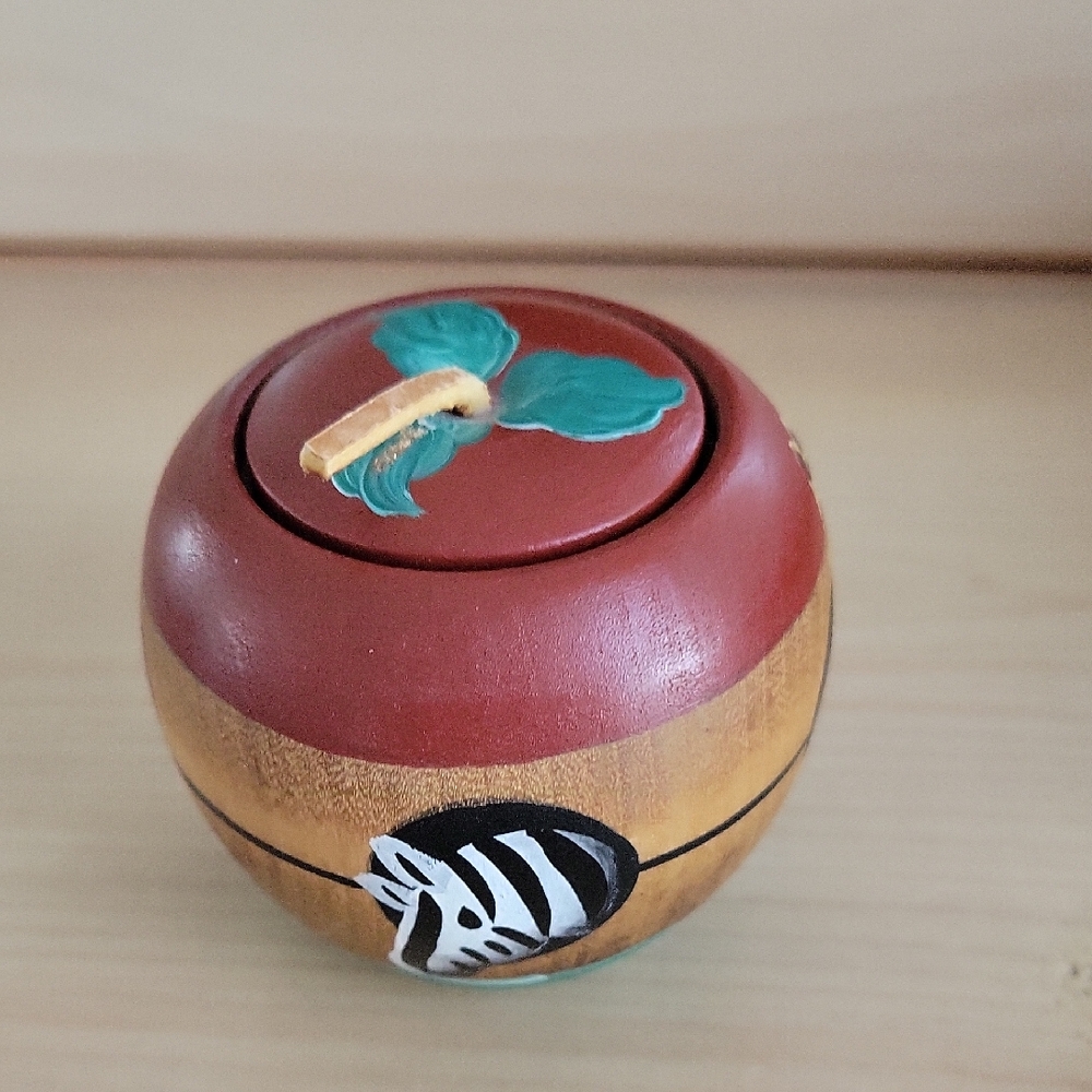 Handpainted Wood Round Trinket Box